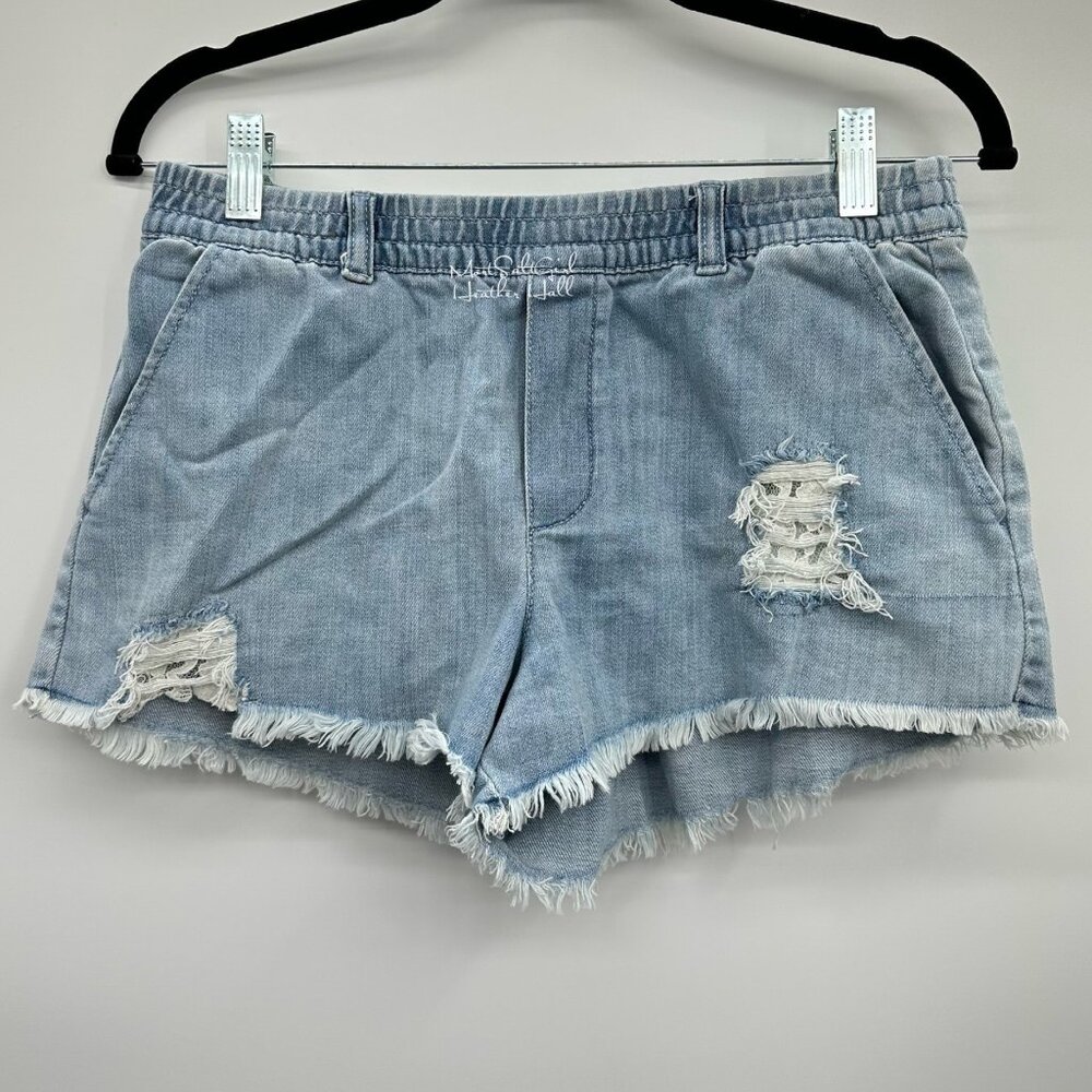 Aerie Distressed with Floral Lace Exposed Pockets Jean Shorts Size Small / 29